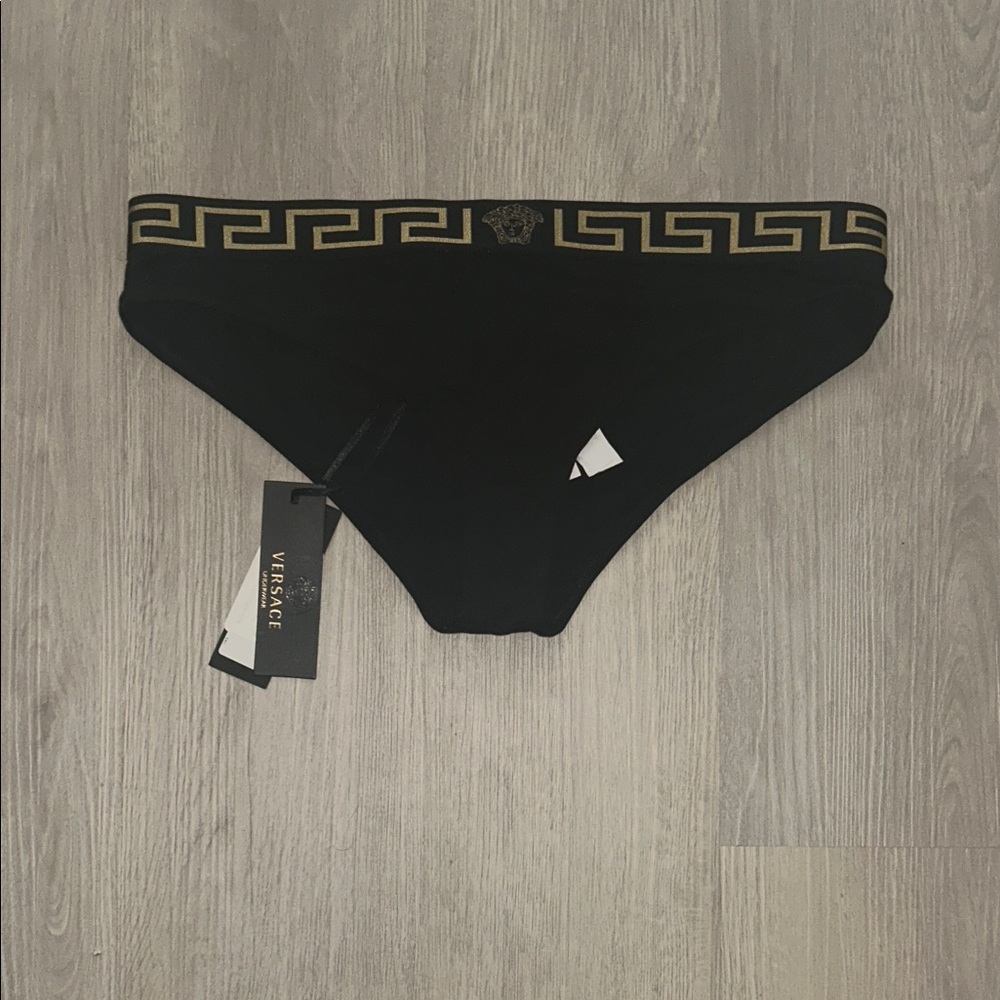 Versace Black Briefs with Gold Greek Key